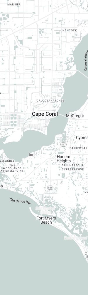 Our Cape Coral SEO Company with a grey scale map of Cape Coral, FL