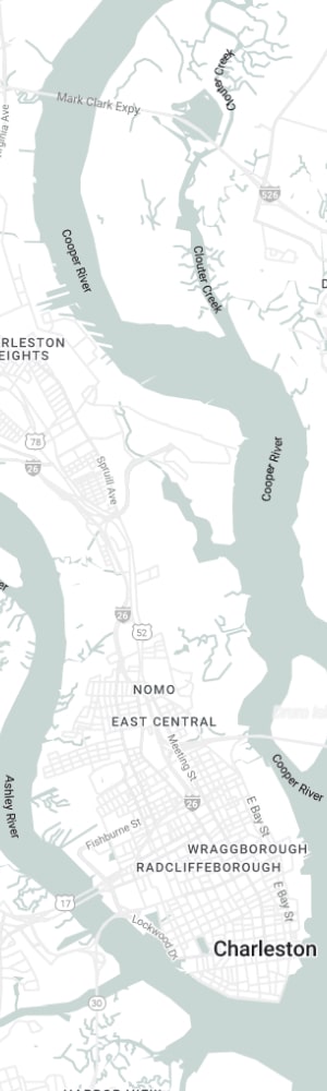 Our Charleston SEO Company with a grey scale map of Charleston, SC