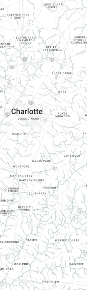 Our Charlotte SEO Company with a grey scale map of Charlotte, NC