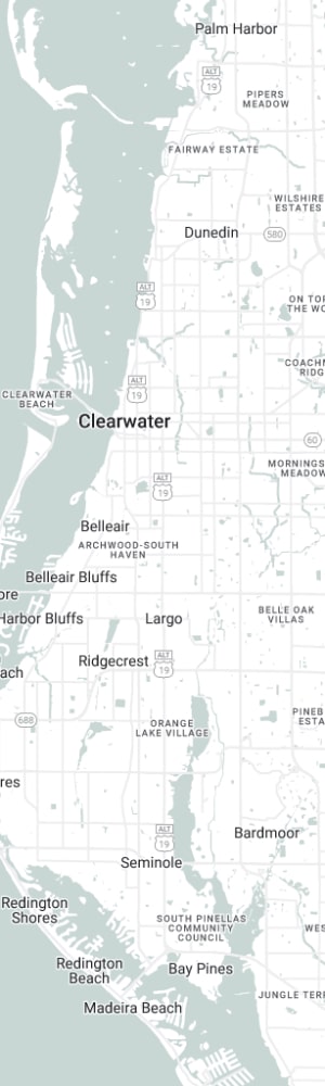 Our Clearwater SEO Company with a grey scale map of Clearwater, FL
