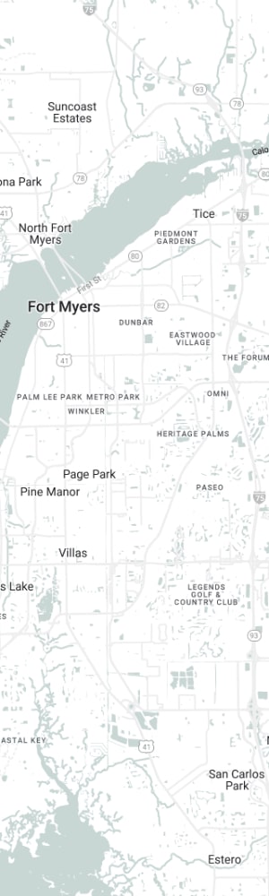 Our Fort Myers SEO Company with a grey scale map of Fort Myers, FL