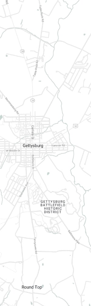Our Gettysburg SEO Company with a grey scale map of Gettysburg, PA