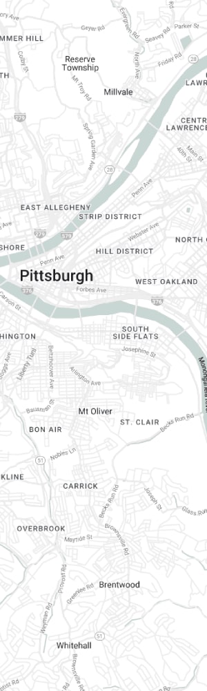 Our Pittsburgh SEO Company with a grey scale map of Pittsburgh, PA