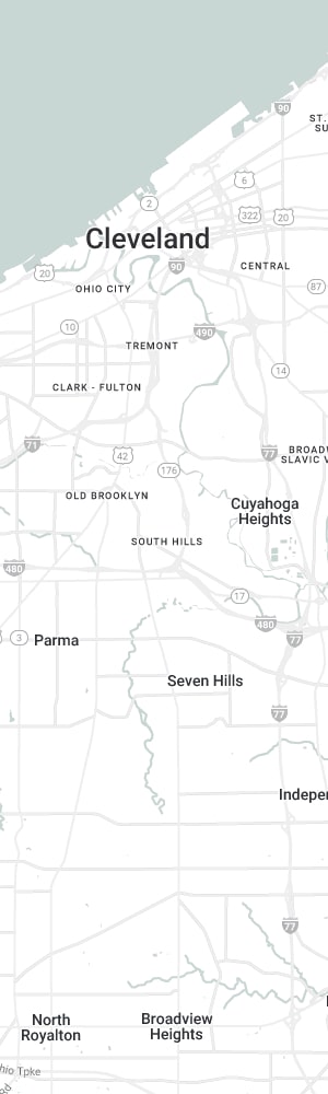 Our Cleveland SEO Company with a grey scale map of Cleveland, OH