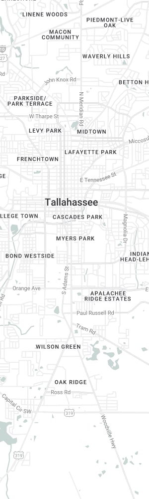 Our Tallahassee SEO Company with a grey scale map of Tallahassee, FL