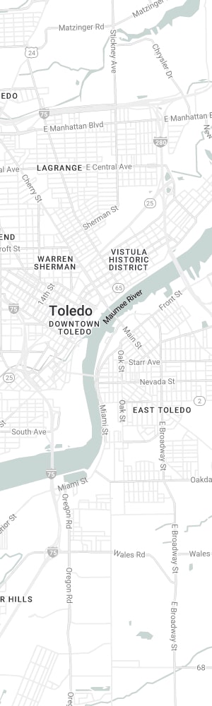 Our Toledo SEO Company with a grey scale map of Toledo, OH