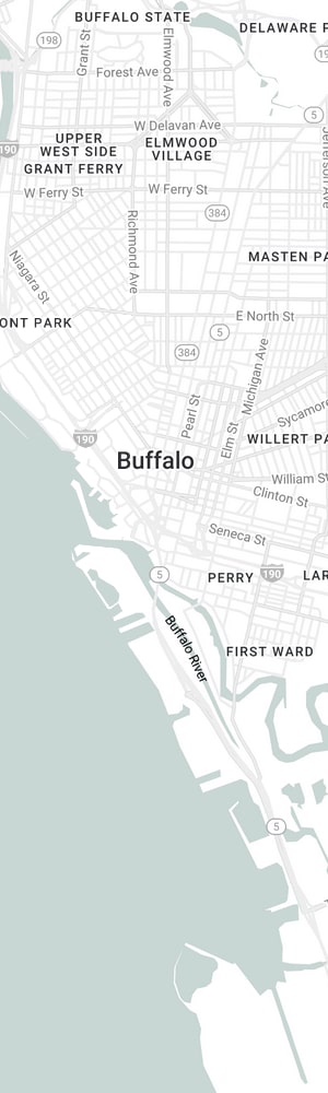 The location of a Buffalo SEO Company with a grey scale map of Buffalo, NY