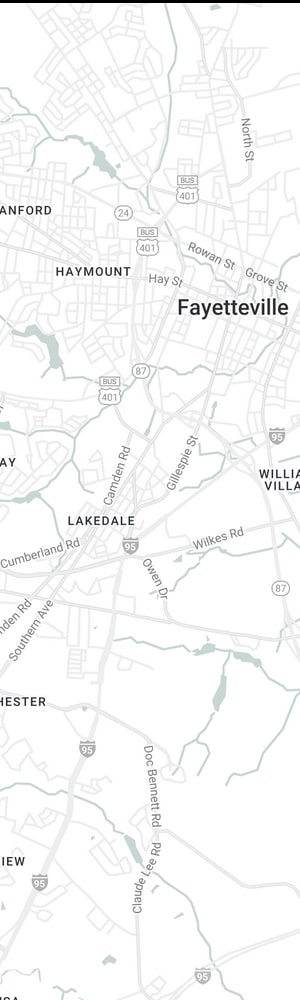 The location of a Fayetteville SEO Company with a grey scale map of Fayetteville, NC