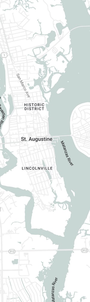 The location of a St. Augustine SEO Company with a grey scale map of St. Augustine, FL