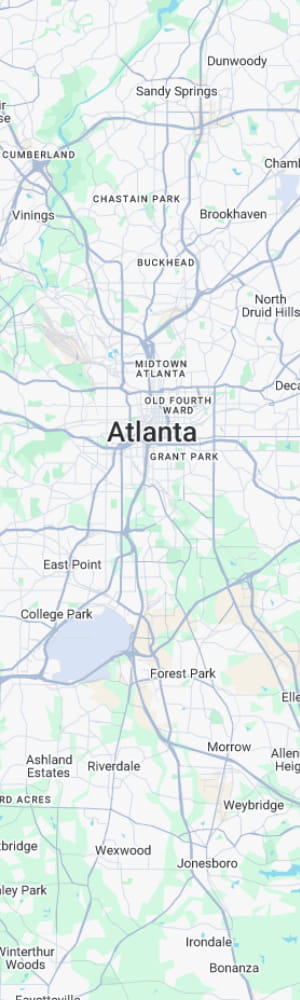 The location of a Atlanta AI SEO Company with a grey scale map of Atlanta, GA