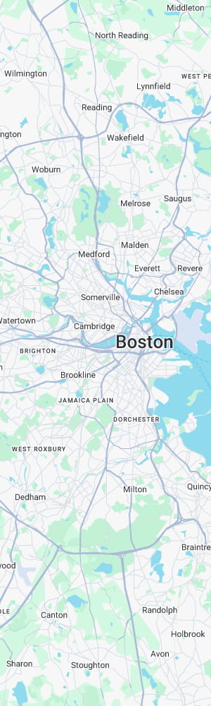 The location of a Boston AI SEO Company with a grey scale map of Boston, MA