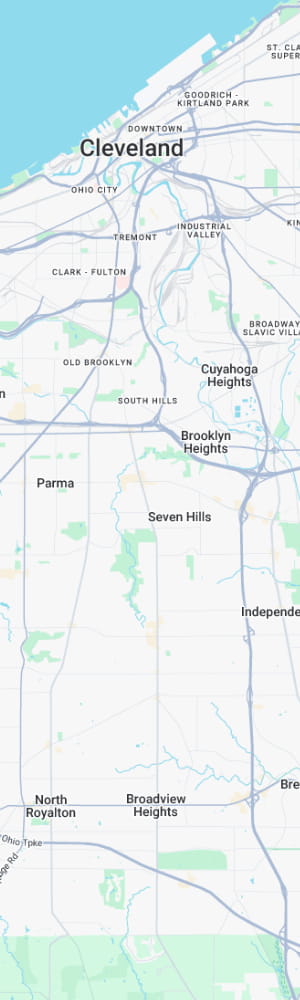 The location of a Cleveland AI SEO Company with a grey scale map of Cleveland, OH