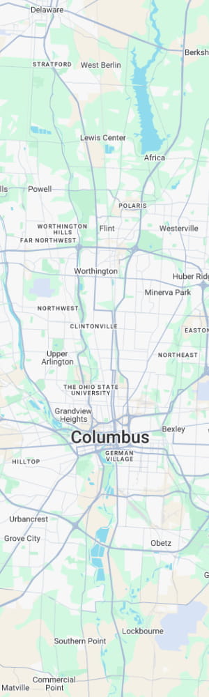 The location of a Columbus AI SEO Company with a grey scale map of Columbus, OH