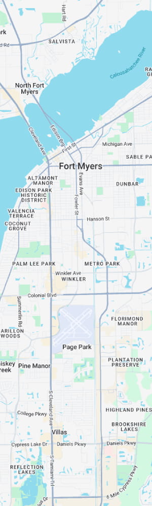The location of a Fort Myers AI SEO Company with a grey scale map of Fort Myers, FL