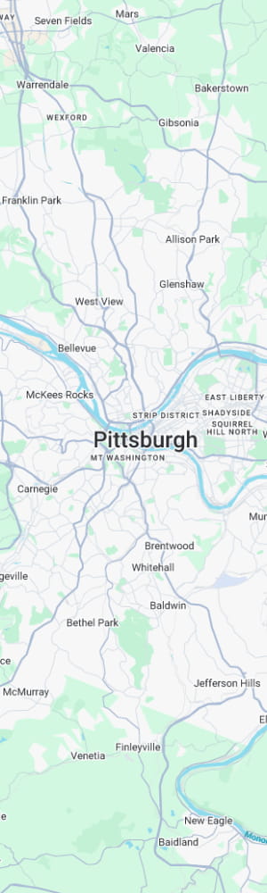The location of a Pittsburgh AI SEO Company with a grey scale map of Pittsburgh, PA