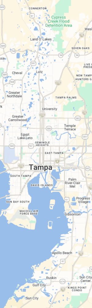 The location of a Tampa AI SEO Company with a grey scale map of Tampa, FL